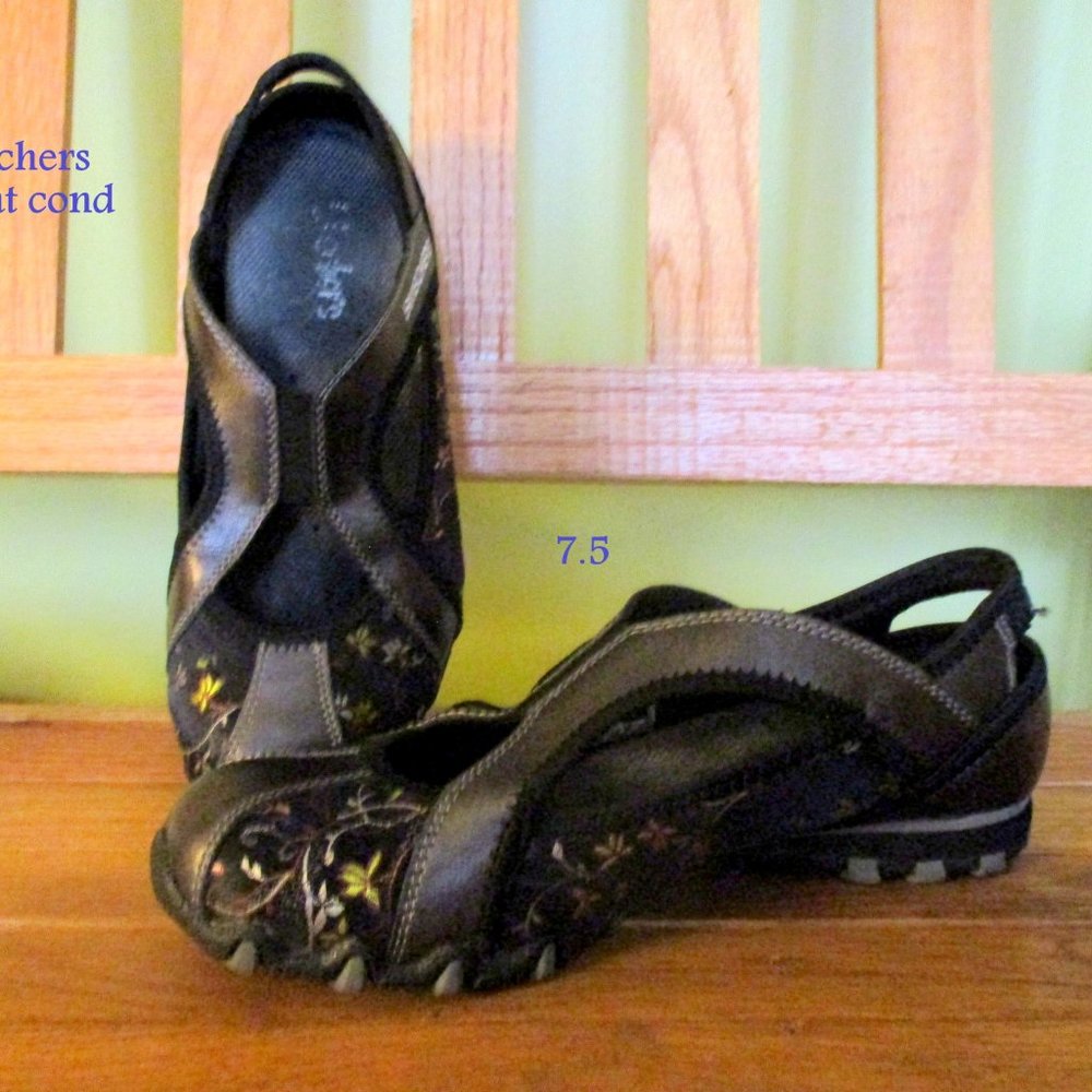 Sketchers Leather textile floral Black 7.5